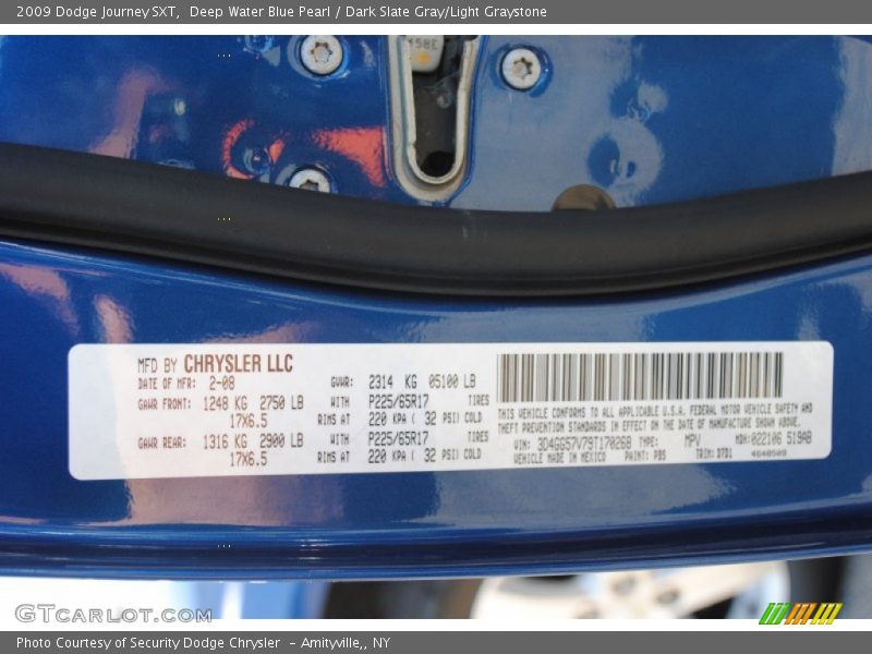 Deep Water Blue Pearl / Dark Slate Gray/Light Graystone 2009 Dodge Journey SXT