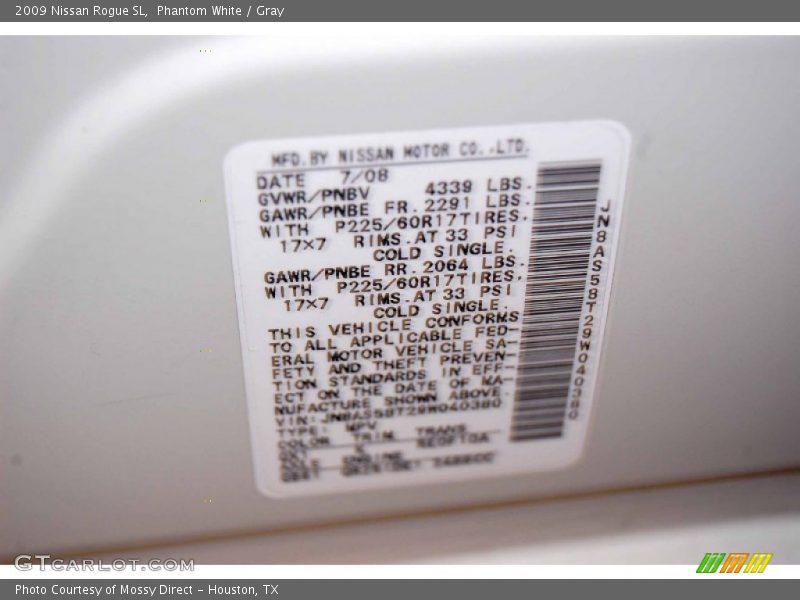 Phantom White / Gray 2009 Nissan Rogue SL