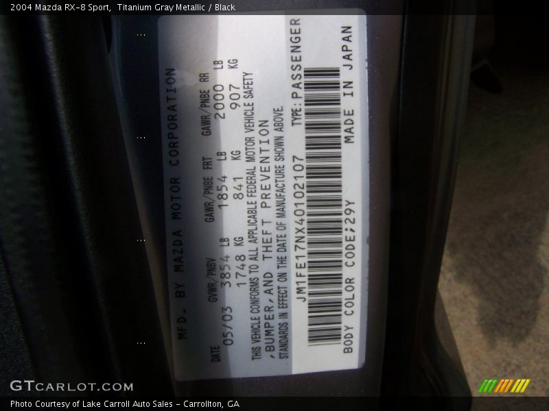 Titanium Gray Metallic / Black 2004 Mazda RX-8 Sport