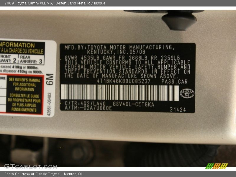 Desert Sand Metallic / Bisque 2009 Toyota Camry XLE V6