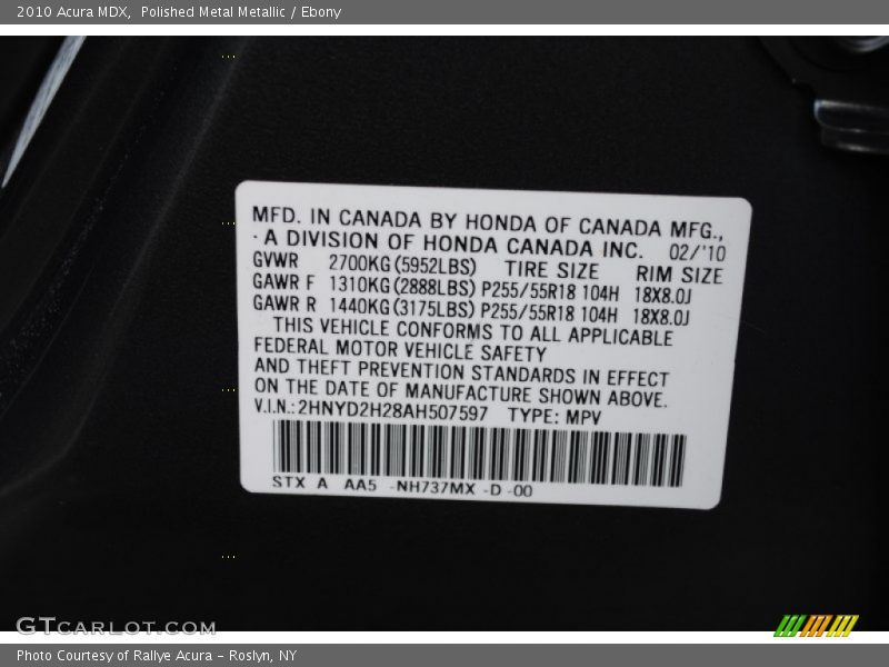 Polished Metal Metallic / Ebony 2010 Acura MDX