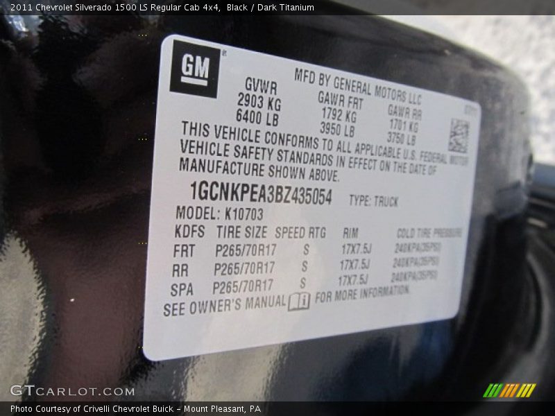 Black / Dark Titanium 2011 Chevrolet Silverado 1500 LS Regular Cab 4x4