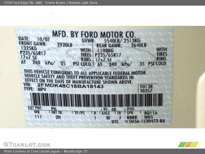 Creme Brulee / Medium Light Stone 2008 Ford Edge SEL AWD