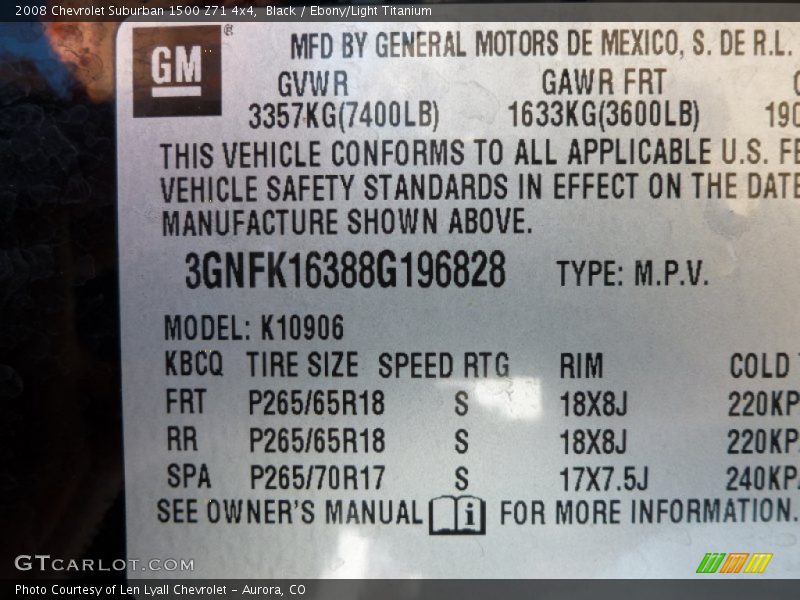 Black / Ebony/Light Titanium 2008 Chevrolet Suburban 1500 Z71 4x4