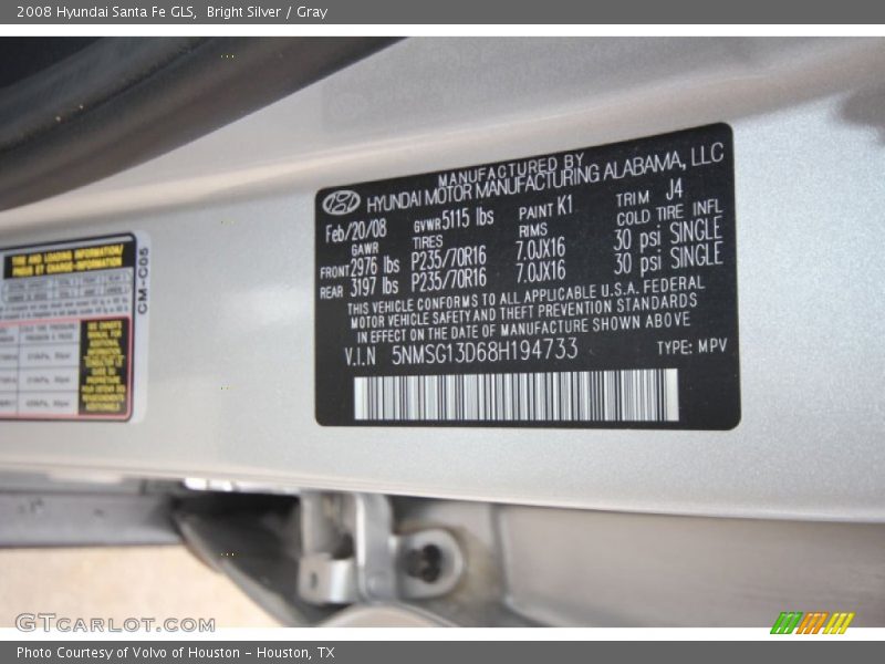 Bright Silver / Gray 2008 Hyundai Santa Fe GLS