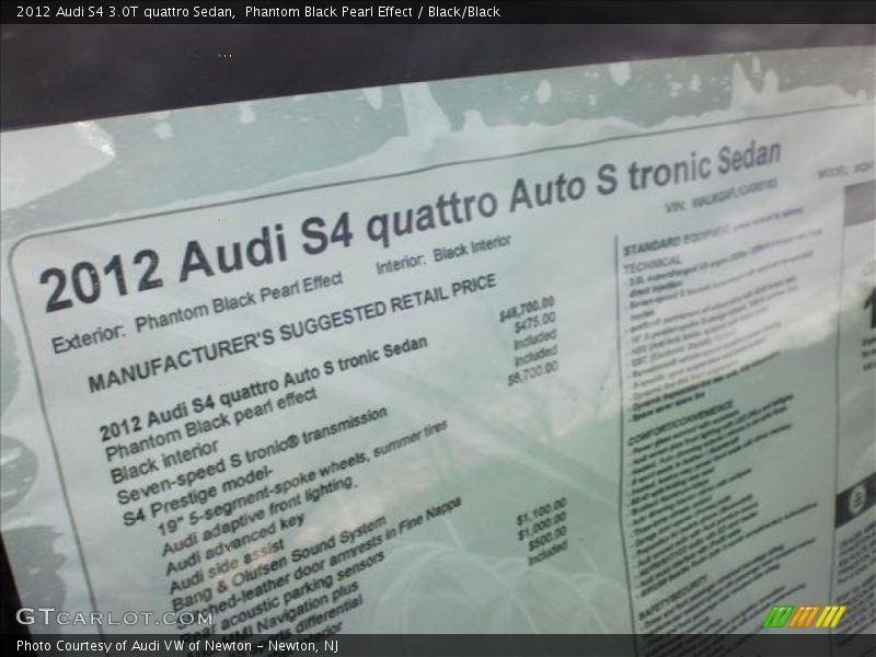  2012 S4 3.0T quattro Sedan Window Sticker