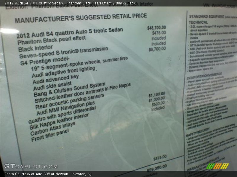 2012 S4 3.0T quattro Sedan Window Sticker
