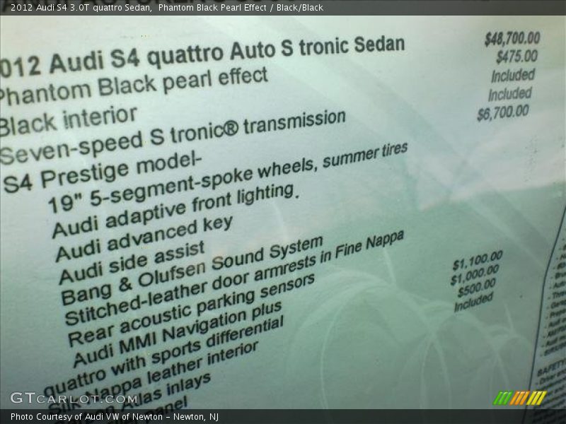 Phantom Black Pearl Effect / Black/Black 2012 Audi S4 3.0T quattro Sedan