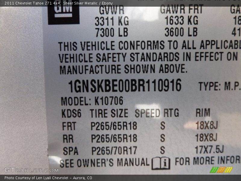 Sheer Silver Metallic / Ebony 2011 Chevrolet Tahoe Z71 4x4