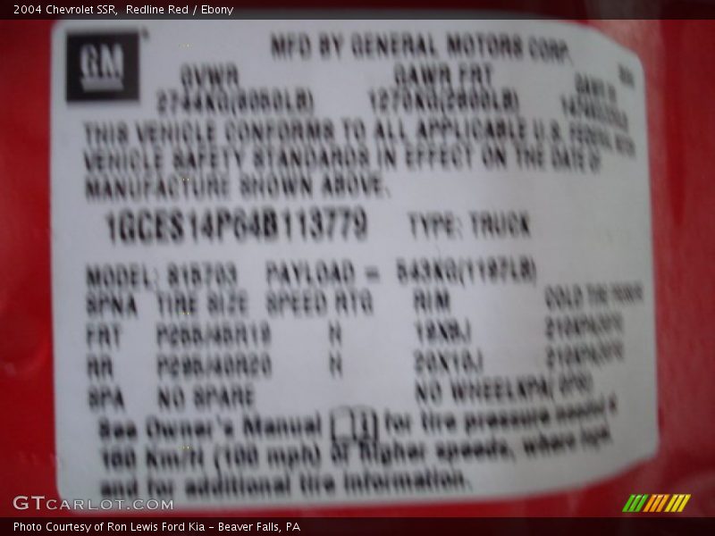Redline Red / Ebony 2004 Chevrolet SSR