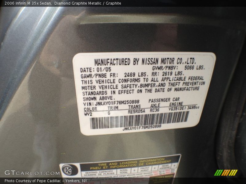 2006 M 35x Sedan Diamond Graphite Metallic Color Code WV2