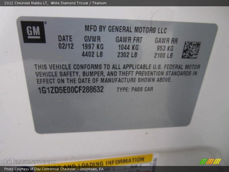 White Diamond Tricoat / Titanium 2012 Chevrolet Malibu LT