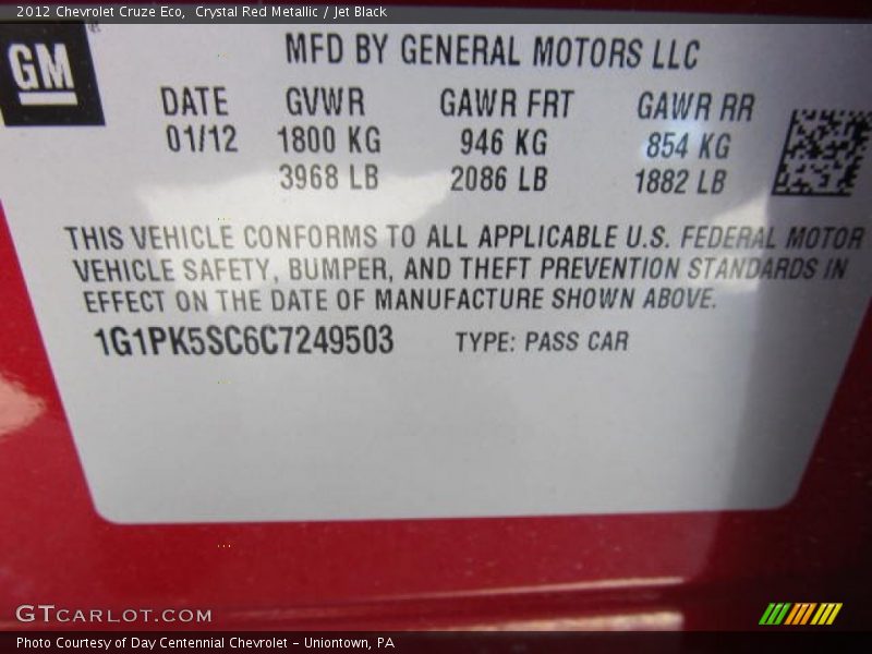 Crystal Red Metallic / Jet Black 2012 Chevrolet Cruze Eco