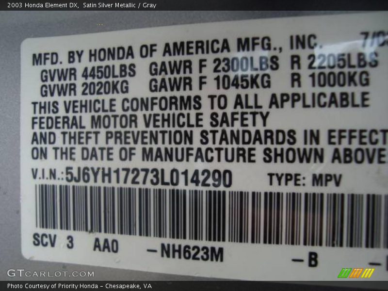 Satin Silver Metallic / Gray 2003 Honda Element DX