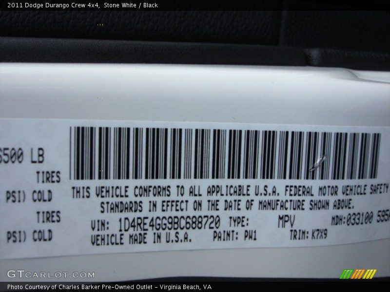 Stone White / Black 2011 Dodge Durango Crew 4x4