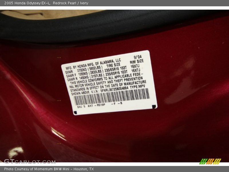 Redrock Pearl / Ivory 2005 Honda Odyssey EX-L