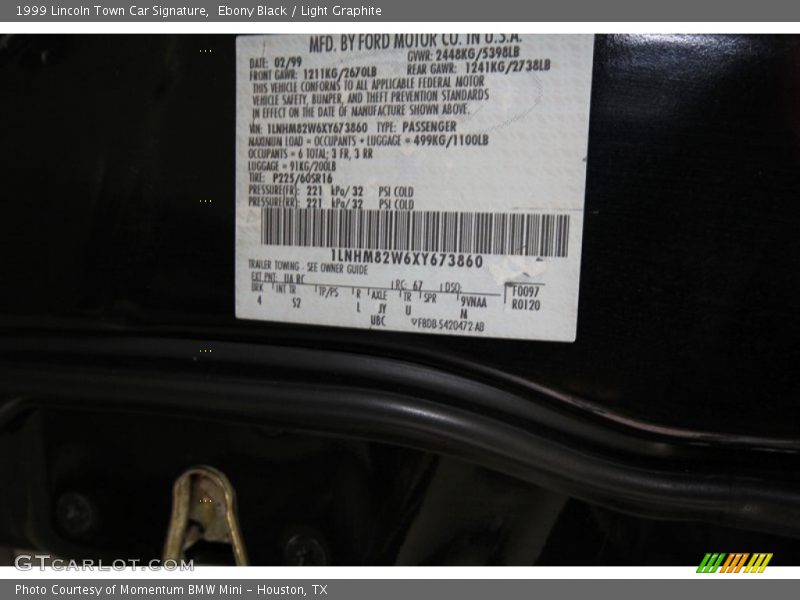 1999 Town Car Signature Ebony Black Color Code UA