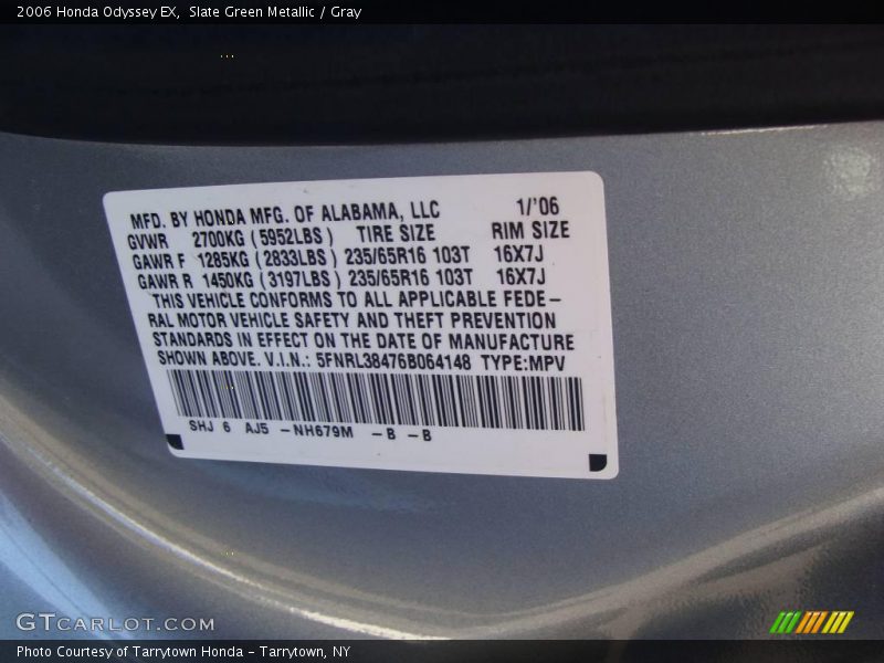 Slate Green Metallic / Gray 2006 Honda Odyssey EX
