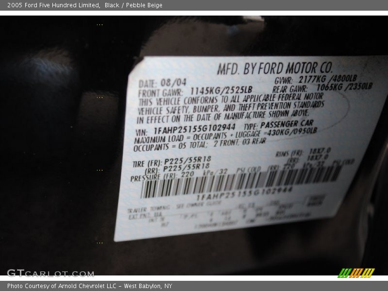 Black / Pebble Beige 2005 Ford Five Hundred Limited