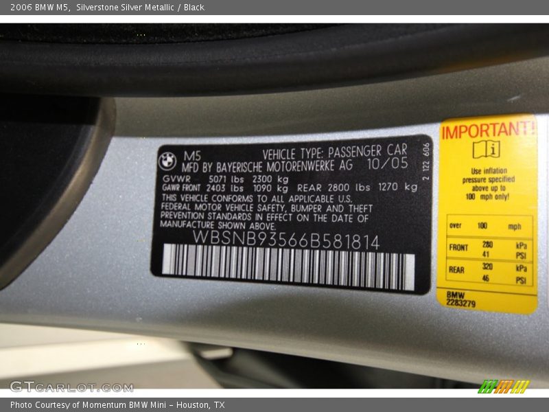 Silverstone Silver Metallic / Black 2006 BMW M5
