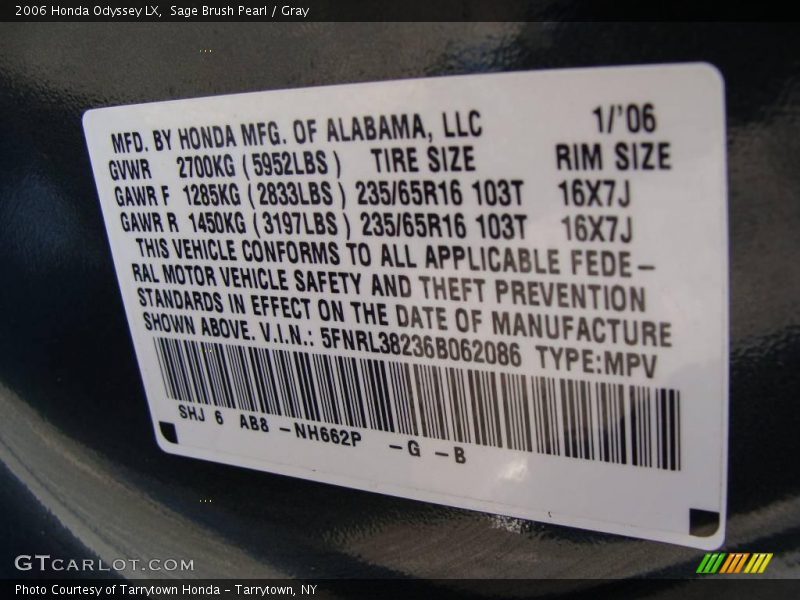 Sage Brush Pearl / Gray 2006 Honda Odyssey LX