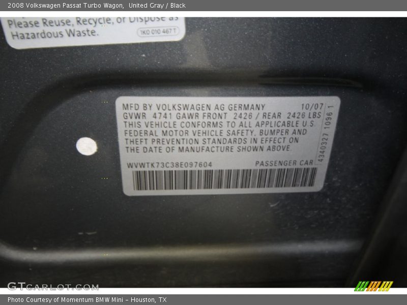 United Gray / Black 2008 Volkswagen Passat Turbo Wagon