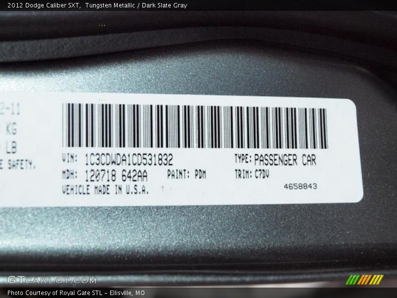 Tungsten Metallic / Dark Slate Gray 2012 Dodge Caliber SXT