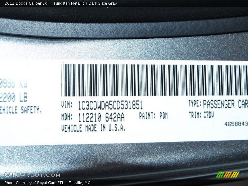 Tungsten Metallic / Dark Slate Gray 2012 Dodge Caliber SXT