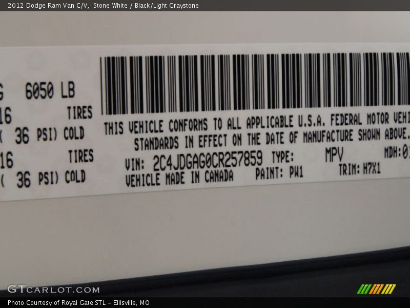 Stone White / Black/Light Graystone 2012 Dodge Ram Van C/V