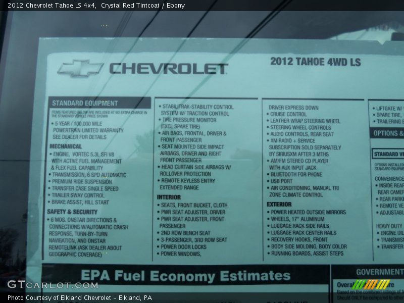  2012 Tahoe LS 4x4 Window Sticker