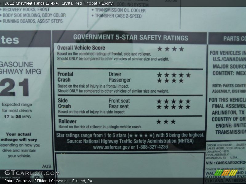  2012 Tahoe LS 4x4 Window Sticker