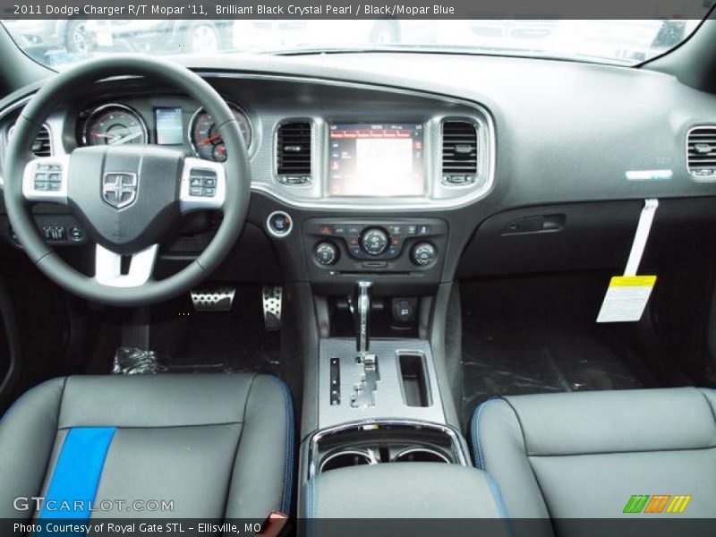 Brilliant Black Crystal Pearl / Black/Mopar Blue 2011 Dodge Charger R/T Mopar '11