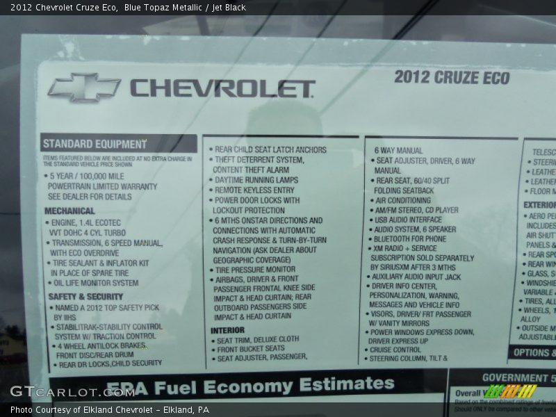 Blue Topaz Metallic / Jet Black 2012 Chevrolet Cruze Eco