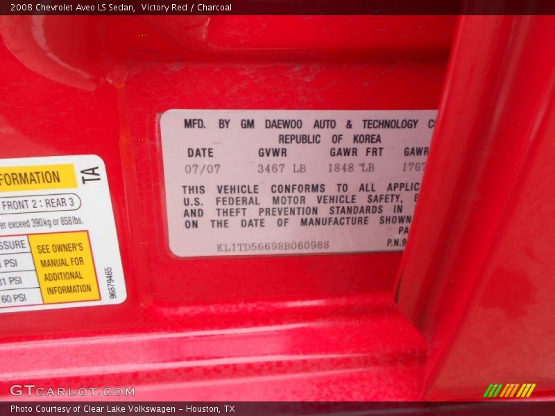 Victory Red / Charcoal 2008 Chevrolet Aveo LS Sedan