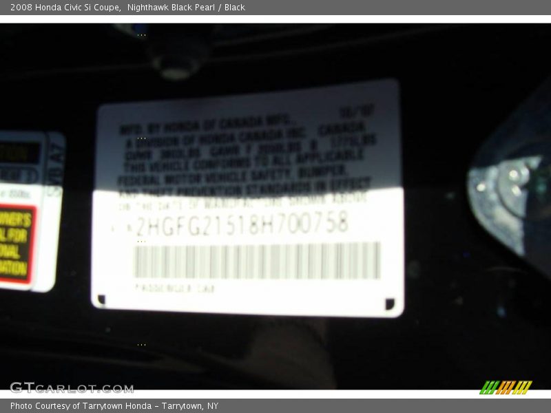 Nighthawk Black Pearl / Black 2008 Honda Civic Si Coupe