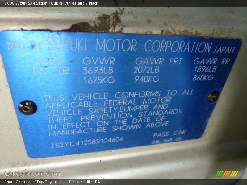 Quicksilver Metallic / Black 2008 Suzuki SX4 Sedan