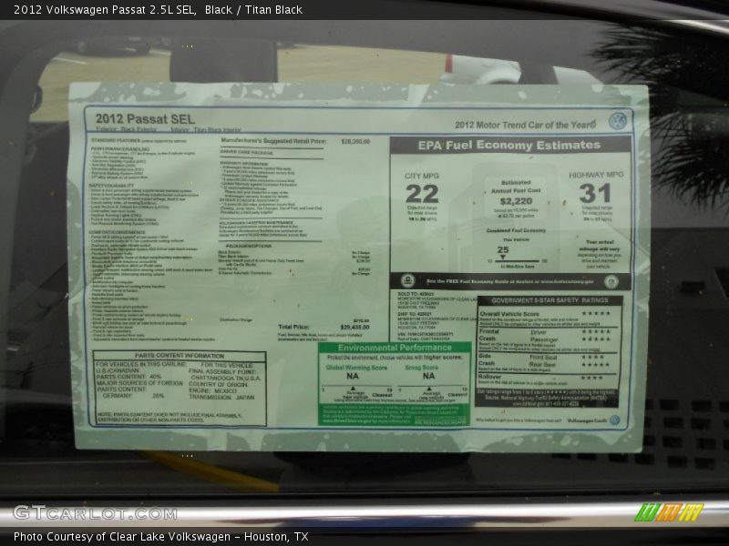 Black / Titan Black 2012 Volkswagen Passat 2.5L SEL