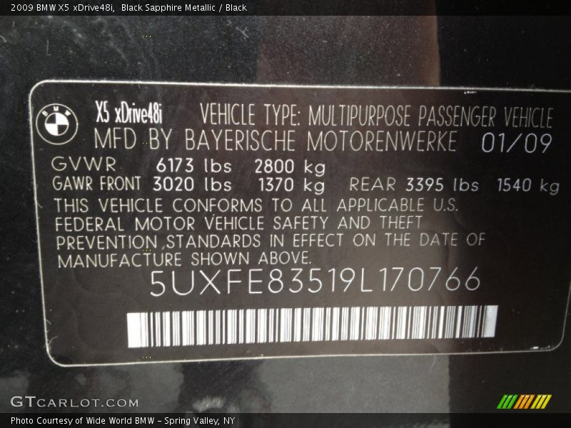 Black Sapphire Metallic / Black 2009 BMW X5 xDrive48i