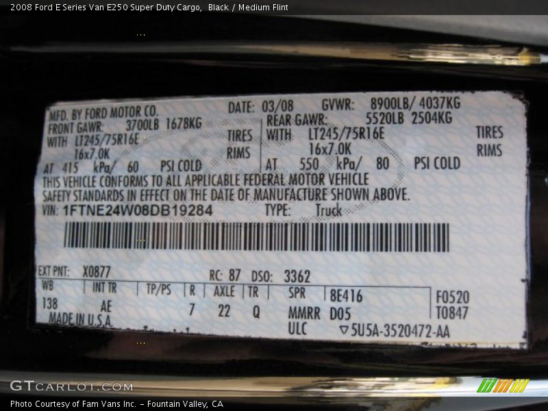 Black / Medium Flint 2008 Ford E Series Van E250 Super Duty Cargo