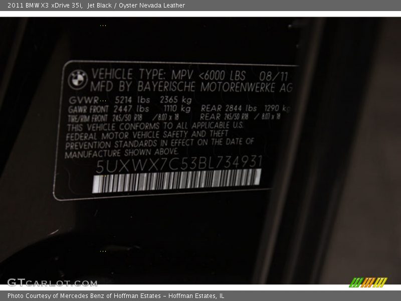 Jet Black / Oyster Nevada Leather 2011 BMW X3 xDrive 35i