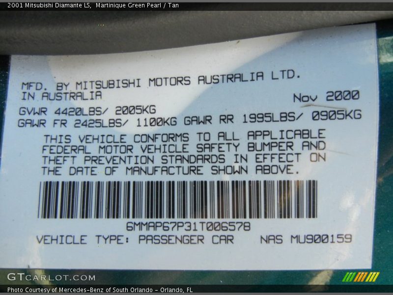 Martinique Green Pearl / Tan 2001 Mitsubishi Diamante LS