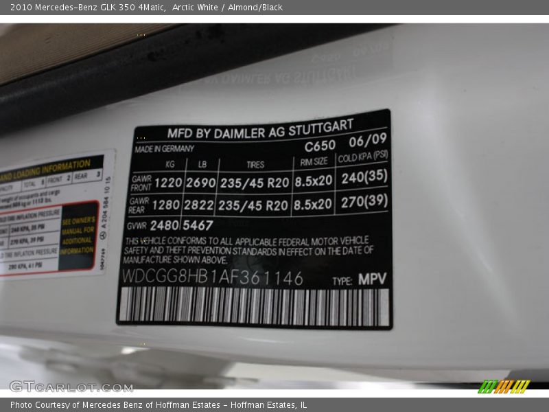 Arctic White / Almond/Black 2010 Mercedes-Benz GLK 350 4Matic