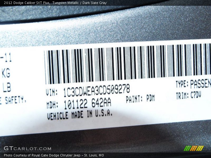 Tungsten Metallic / Dark Slate Gray 2012 Dodge Caliber SXT Plus