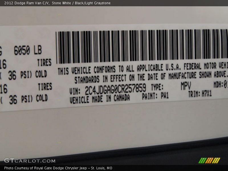Stone White / Black/Light Graystone 2012 Dodge Ram Van C/V
