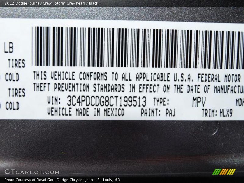 Storm Grey Pearl / Black 2012 Dodge Journey Crew