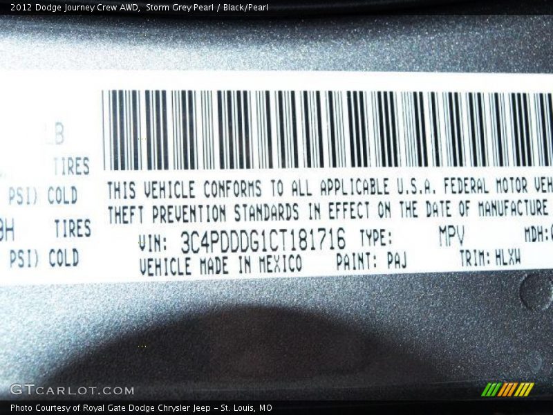 Storm Grey Pearl / Black/Pearl 2012 Dodge Journey Crew AWD