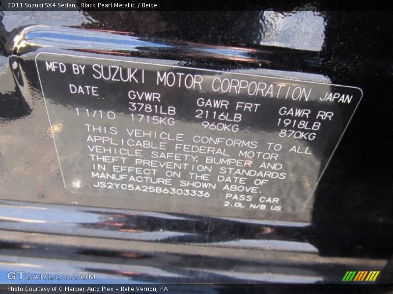 Black Pearl Metallic / Beige 2011 Suzuki SX4 Sedan