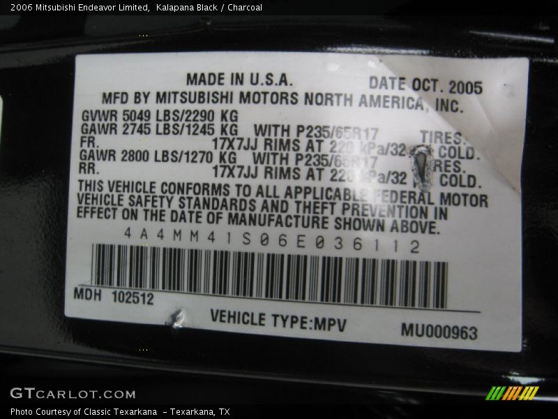 Kalapana Black / Charcoal 2006 Mitsubishi Endeavor Limited