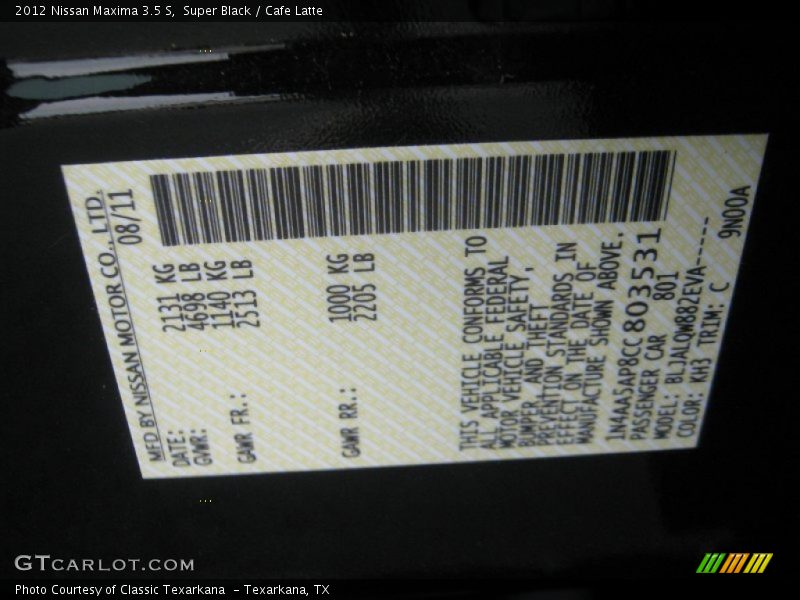 Super Black / Cafe Latte 2012 Nissan Maxima 3.5 S