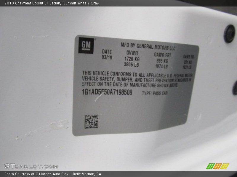 Summit White / Gray 2010 Chevrolet Cobalt LT Sedan